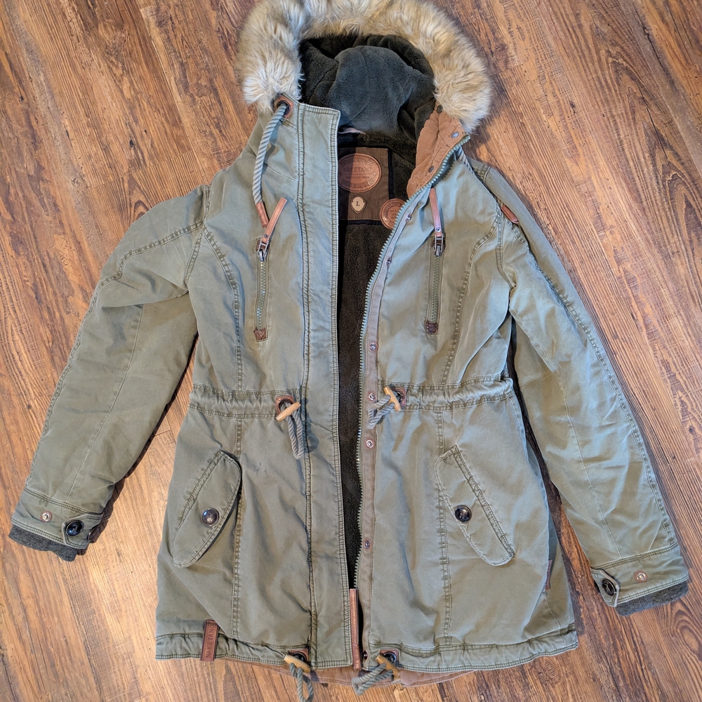 Olive Green Parka with Faux Fur Hood